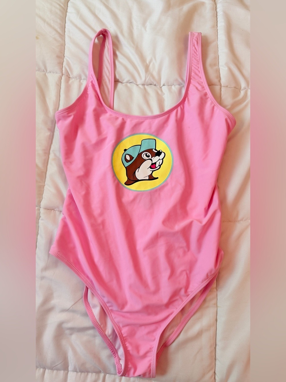Buc-ee’s nwot Pink One-Piece Swimsuit with Cartoon Patch